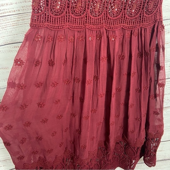 Sundance Cranberry love forever Embroidered Beaded size 2 scoop neck midi  Dress - Picture 8 of 8